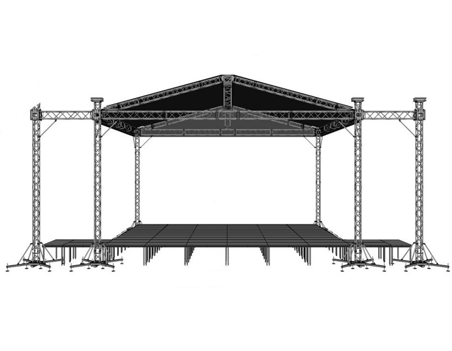 Аренда сценического комплекса 10х12 с двускатной крышей и порталами